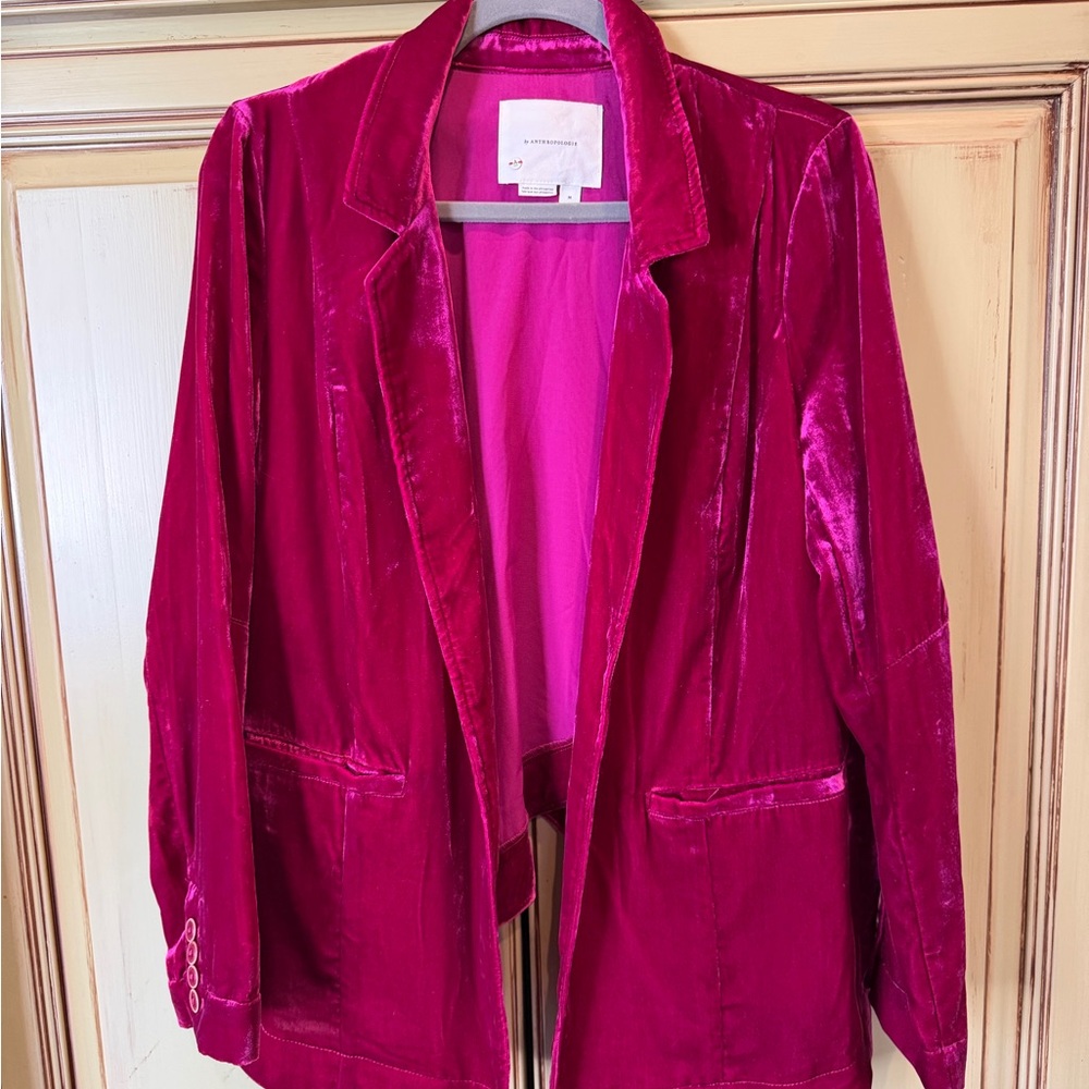 Anthropologie Fuchsia Velvet Blazer